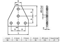 T connector plate nickel plated aluminum 60x60