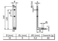 Floor bracket anodized aluminum 20 wide / high 140